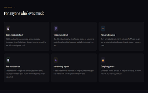 Grand Piano :: Play a beautiful piano. Search built-in songs and watch the keys animate!