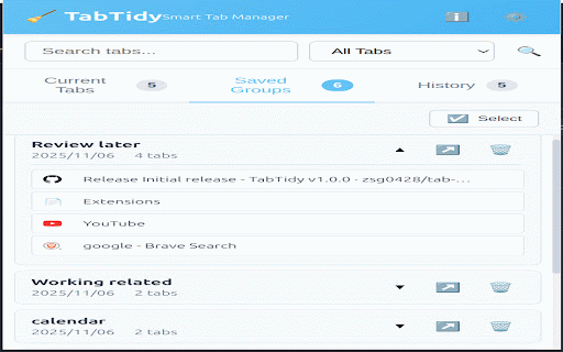 TabTidy - Smart Tab Manager :: Smart tab manager to organize, save, and restore your browser tabs