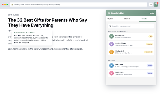 Reggie's List :: Save products from any site into a shared wishlist with your partner, household, or friends.
