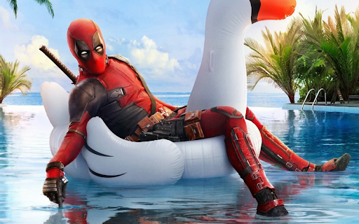 Deadpool Swimming Pool Live Wallpaper New Tab :: Dive into the chaos with Deadpool in this hilarious Swimming Pool Live Wallpaper for your Chrome new tab.