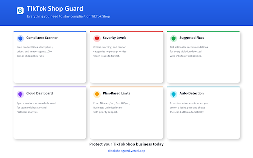 TikTok Shop Guard :: Scan TikTok Shop listings for policy violations before publishing. Avoid rejections and account suspensions.