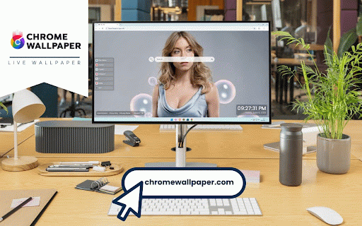 Sydney Sweeney Live Wallpaper :: Elegant portrait of blonde actress with dreamy bubble effects against soft gray background.