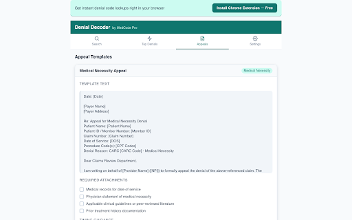 Denial Decoder - CARC & RARC Code Lookup :: Instant CARC & RARC denial code lookup with plain-English explanations, root causes, and resolution steps.