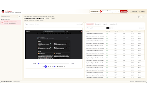 Captain Octopus — Local-First Bug Capture :: Privacy-first bug reports: replayable session, console, network & steps — redacted on-device. Nothing leaves your machine.