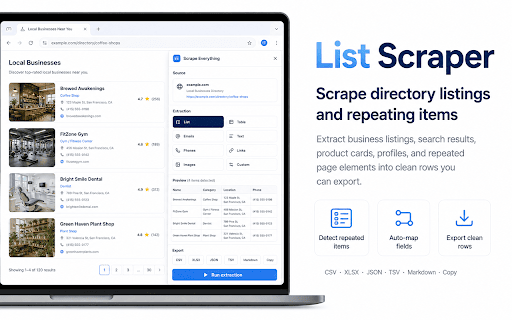 Scrape Everything - All in One Data Extractor :: Scrape tables, lists, emails, images and directories from any website. Export to CSV, XLSX, JSON. No code, no API, 100% local.
