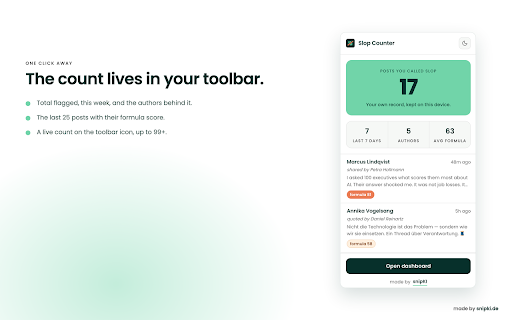 Slop Counter — AI Slop Report Log :: Keep your own private log of the posts you report as AI slop: how many, which ones, when, and who wrote them.
