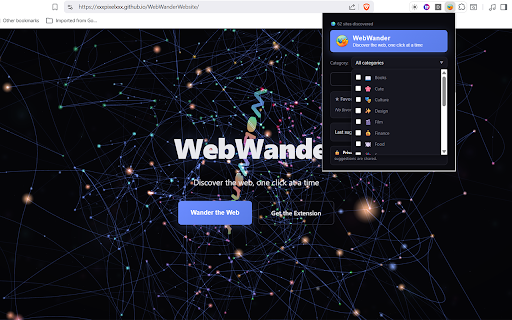 WebWander :: Discover the web, one click at a time. Curated and community sites tailored to your interests. Browsing history stays private.