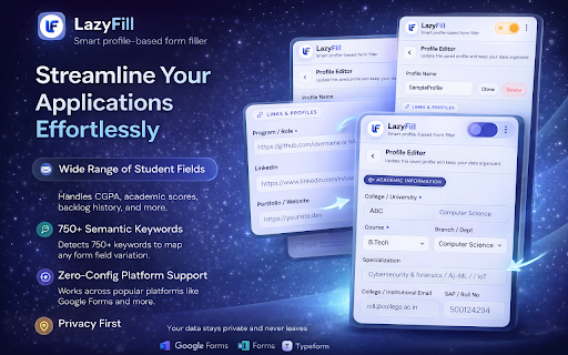 LazyFill – Auto Fill Forms for Students :: Auto fill forms instantly for internships, job applications, and student use. Fast, smart, and privacy-friendly.