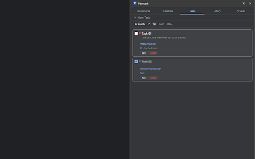 Pinmark — Bookmark Manager, Password Vault & Tasks in a Chrome Sidebar :: The most compact bookmark sidebar for Chrome. Fast, slim, customizable.