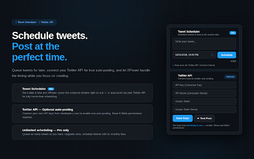 XPower — Tools for X.com :: AI rewrite, tweet scheduler, analytics, thread unroller, and Ghost Mode for X.com