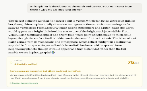 Verity — AI Truth Revealer :: Verity reveals the truth behind AI responses. Detects hallucinations, flags uncertainty, and verifies facts in real time.