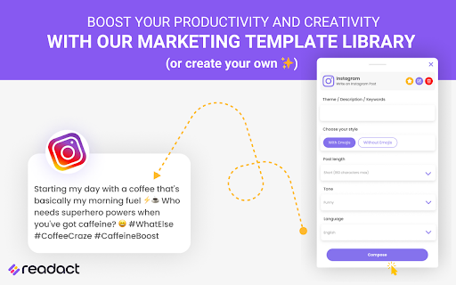 Readact - Assistant IA - Raccourcis et dictée vocale | ChatGPT 4o :: Créez et utilisez vos raccourcis IA en un clic ou avec la dictée vocale. Écrire, traduire, résumer, développer, reformuler etc.