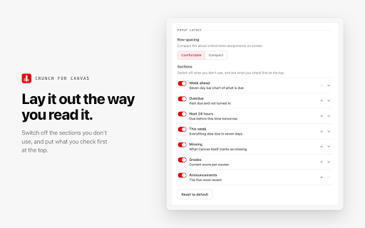 Crunch for Canvas :: Your Canvas coursework in Chrome: what's due, what's missing, your grades, and reminders before deadlines.
