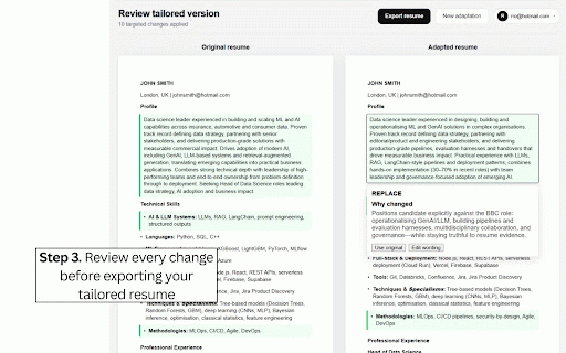 Resume Adapter :: Send a job advert to Resume Adapter.
