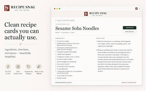 Recipe Snag :: Instantly save Just. The. Recipe. No noise, no story, no clutter
