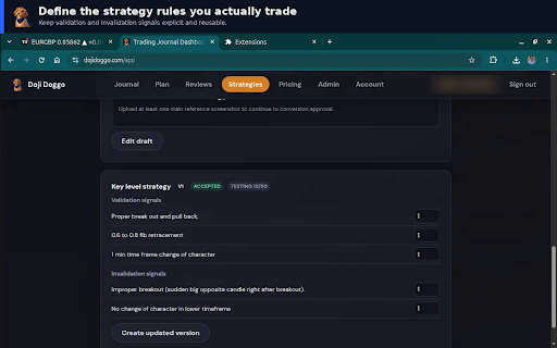 Doji Doggo :: Capture TradingView setups, review them against your strategy rules, and keep a structured trading journal with Doggo.
