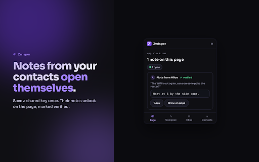 Zwisper :: Say it without saying it. Private notes hidden in messages within your apps. End-to-end encrypted.