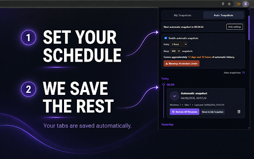 Tab Snapshot - Save, Restore & Auto Backup :: Save and restore Chrome tabs, windows, and tab groups. Includes Auto Snapshots plus encrypted local and Google Drive backups.