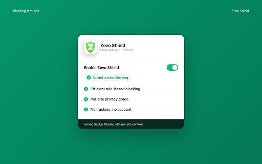 Zovo Shield - Block Ads and Trackers :: Block ads and trackers, see each site’s privacy grade, hide cookie banners with one switch, and get a weekly tracker digest.