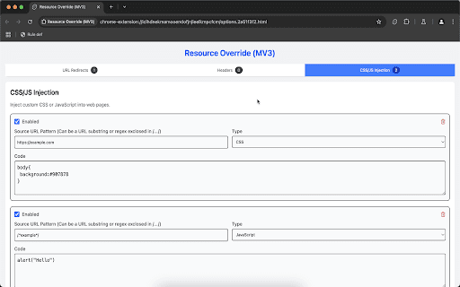 Resource Override (MV3) :: Resource Override (MV3) - An extension to modify web requests by redirecting traffic, modifying headers and injecting scripts.
