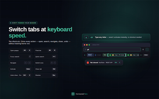 HorizantalTabs — Horizontal Tab Bar & Search :: Too many Chrome tabs? Keep every title readable in a horizontal tab bar with search, drag, groups, pins, and one-click switching.
