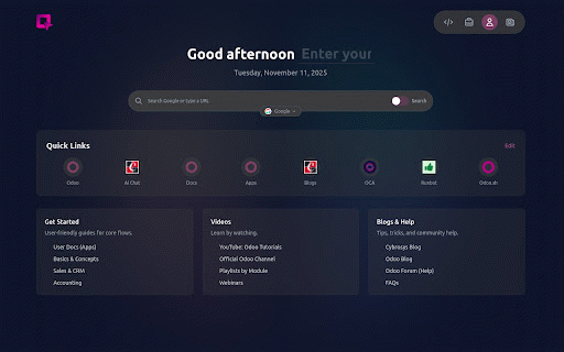 Odoo Tab Manager :: Tab manager for Odoo with personalized new tab, mode switching, and automatic Odoo site detection.