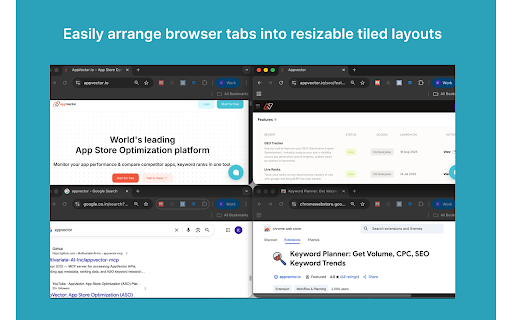Tile Tabs :: Easily arrange browser tabs into resizable tiled layouts for seamless multitasking.
