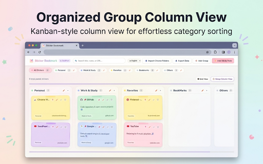 Sticker Bookmark :: Organize Chrome bookmarks with pretty pastel sticky notes & custom memo