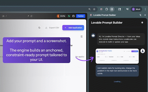 Lovable Prompt Director :: A simple sidebar for Lovable.dev that turns rough notes + screenshots into clear prompts.