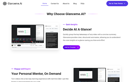 Glanceme.Ai :: Enhance your study game! glanceme uses AI to organize notes and simplify videos, making learning easier and more effective.