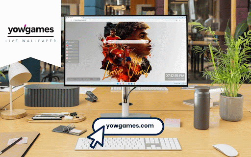Lamine Yamal Live Wallpaper :: Lamine Yamal in Spain jersey with artistic double-exposure effect combining profile and action shots in fiery red tones.
