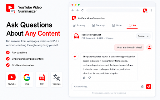YouTube Video Summarizer: Free with AI :: AI Video Summary for YouTube & Web - all in one. Summarize tool: shorten web articles. The AI tool analyzes YouTube transcripts.