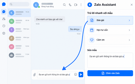Zalo Assistant – Trả lời nhanh & Ghi chú :: Trả lời tin nhắn nhanh và ghi chú khách hàng ngay trên Zalo