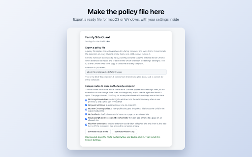 Family Site Guard :: Block sites such as YouTube, or allow only the sites you choose. Embedded videos keep working on the sites that you approve.