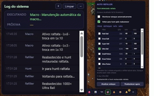 Pokeiddle :: HUD integrado para Poke Idle World — macros, controles, alertas e ferramentas