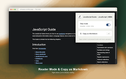 Tidy Page: Reader Mode & Copy Markdown :: Reader Mode for distraction-free reading. Copy articles as clean Markdown for notes, research, writing, or AI.