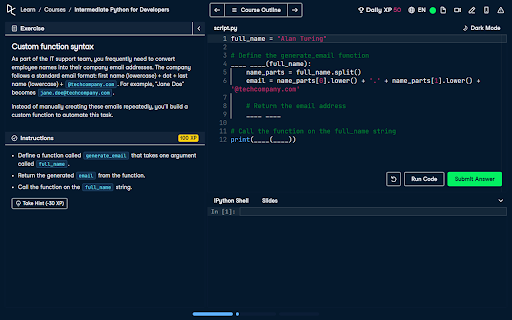 DataCamp Dark Mode :: Adds a beautiful dark mode to the DataCamp website.