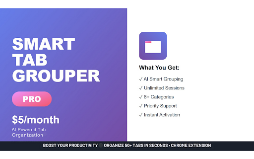 Smart Tab Grouper :: Automatically organize your tabs into smart groups by domain, topic, and context. Boost your productivity instantly!