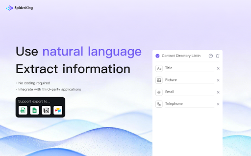 SpiderKing: AI Web Scraper & Web Automation Agent Plugin :: AI Web Scraper: Browser extension with ChatGPT, Claude & DeepSeek. Extract web data in 2 clicks, export to Excel instantly.