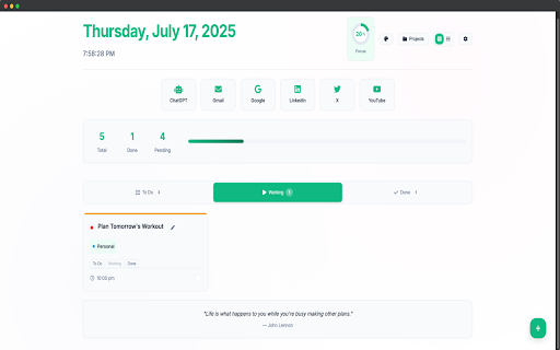 All Day Plan :: Transform your New Tab page into beautiful and powerful daily planner. Organize tasks, manage projects, and stay focused every day.