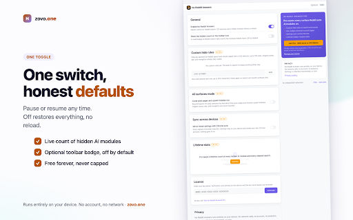 Hide AI Answers for Reddit :: Hides the forced Reddit Answers AI block and Ask button on Reddit search. Network only on key activation.