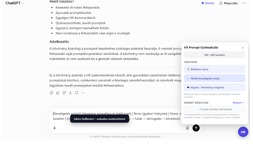 HR Promptséma Szerkesztő :: HR folyamatokhoz (felvétel, képzés, csapatépítés, elbocsátás) token-takarékos promptsémák