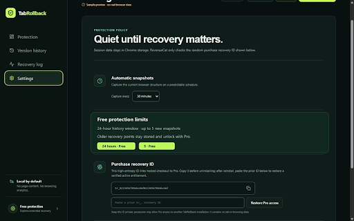 TabRollback — Tab Session Backup :: Back up Chrome tab sessions locally, rehearse safe restores, and recover windows with encrypted exports.