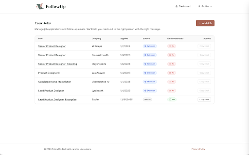 FollowUp - Save Job Applications :: Save job applications you choose directly from job pages into your FollowUp dashboard.