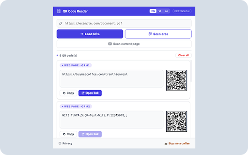 QR Code Reader – Scan PDF & Web Pages :: Scan and decode QR codes in PDF files, web pages, or any screen area. Fast, accurate, and 100% private — nothing is uploaded.