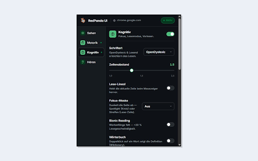 Red Panda UI: Universelle Barrierefreiheit App :: Barrierefreiheit für jede Webseite – diagnosebasiert, lokal & datenschutzkonform. Kein Tracking.