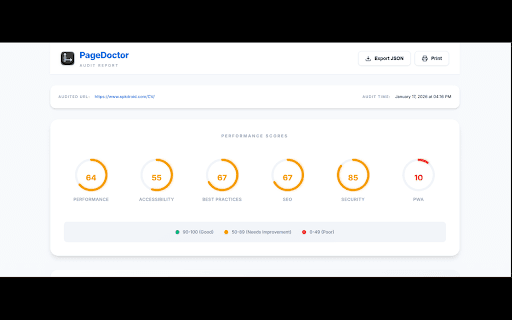 PageDoctor - Web Quality Auditor :: Audit web pages for performance, accessibility, SEO, security & PWA. Get actionable reports.