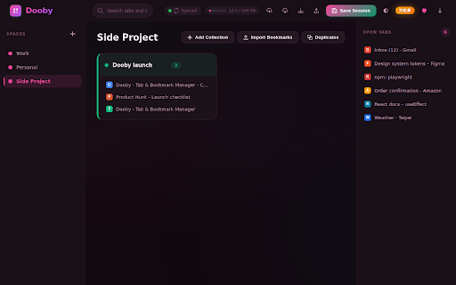 Dooby - Tab & Bookmark Manager :: A visual workspace for organizing your tabs and bookmarks into collections with cloud sync. Better than bookmarks.