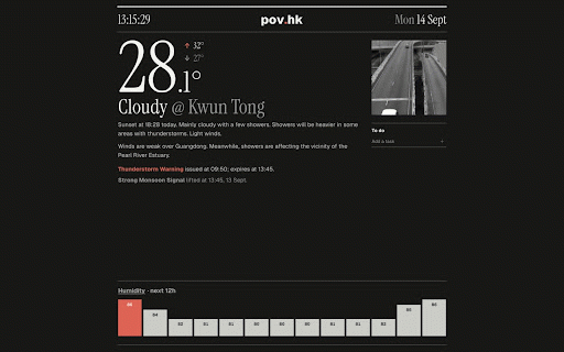 Hong Kong Weather - POV.HK :: Live Hong Kong weather, forecasts, and warning signals for your New Tab.