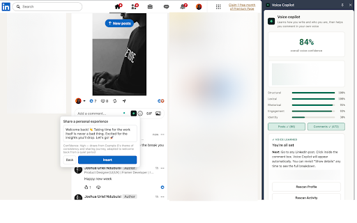 Voice Copilot :: Write authentic LinkedIn comments in your own voice with AI
